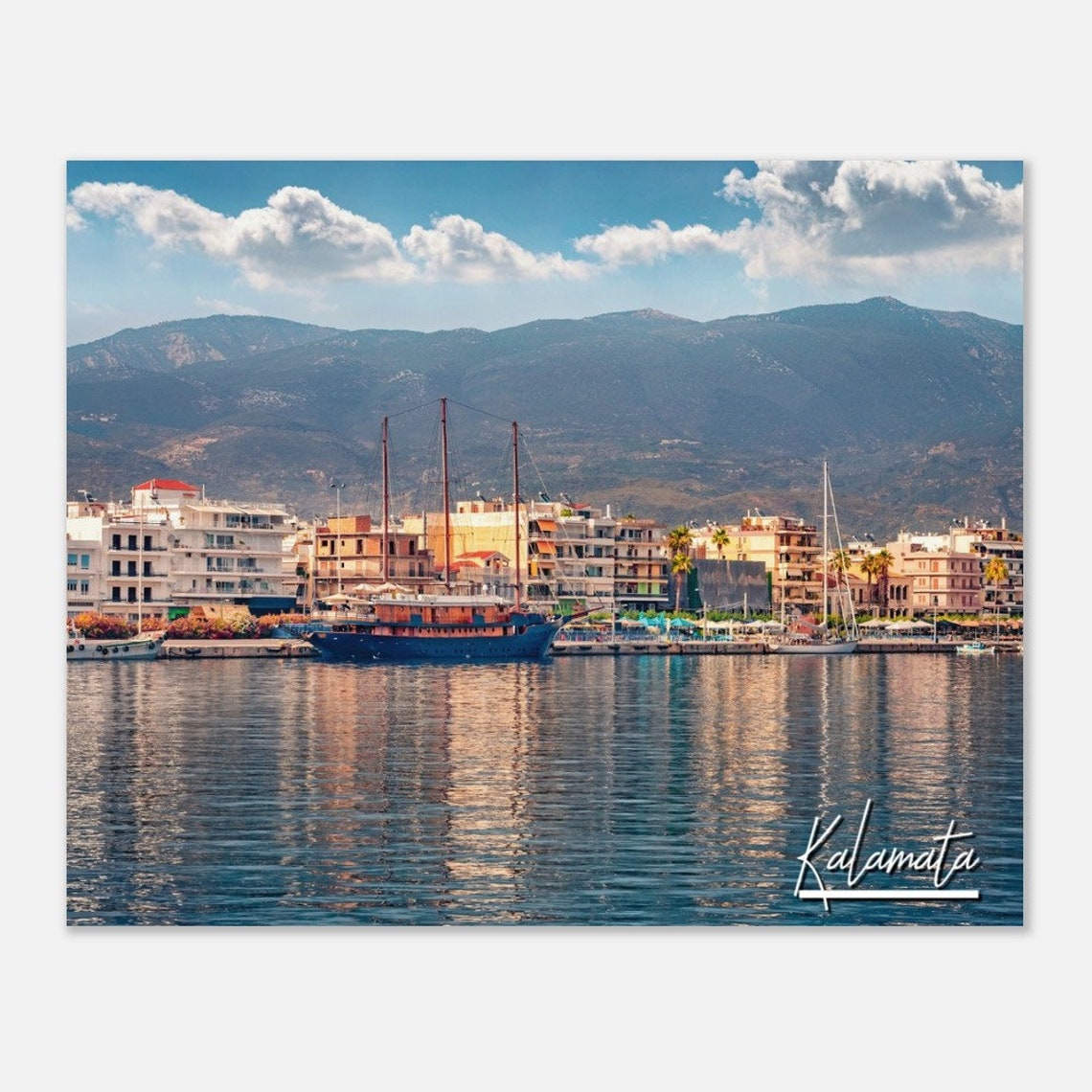 Kalamata Greece Port Print Old Sailboat Skyline Wall Art