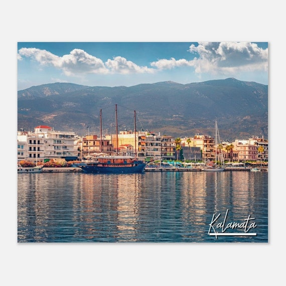 Kalamata Greece Port Print Old Sailboat Skyline Wall Art