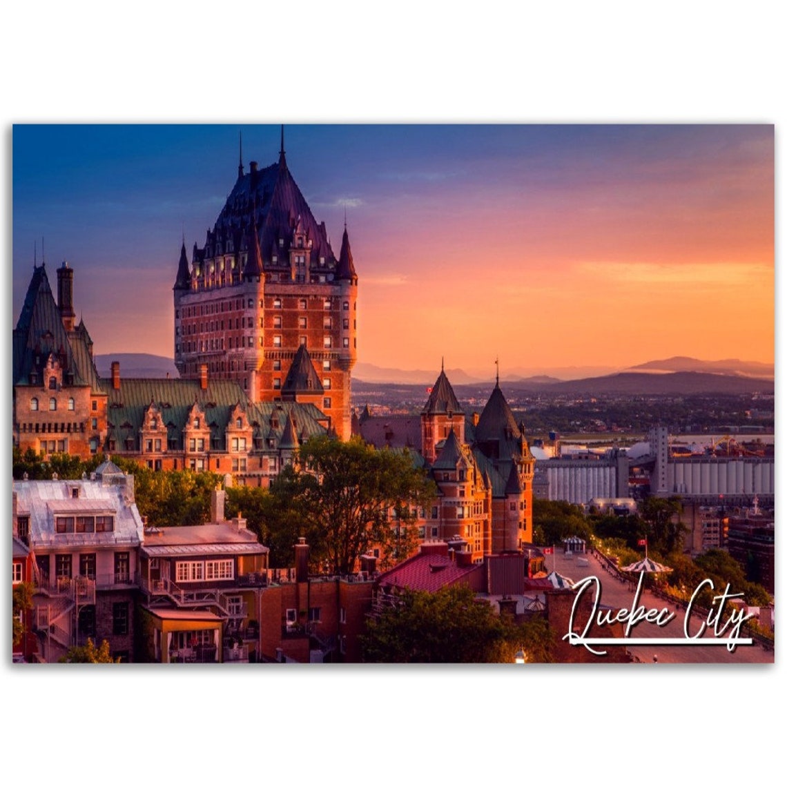 Quebec City Chateau Frontenac Sunset Old Quebec Skyline Travel Poster
