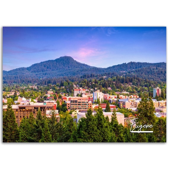 Eugene Oregon City Mountain View Sunset Skyline Photo Poster