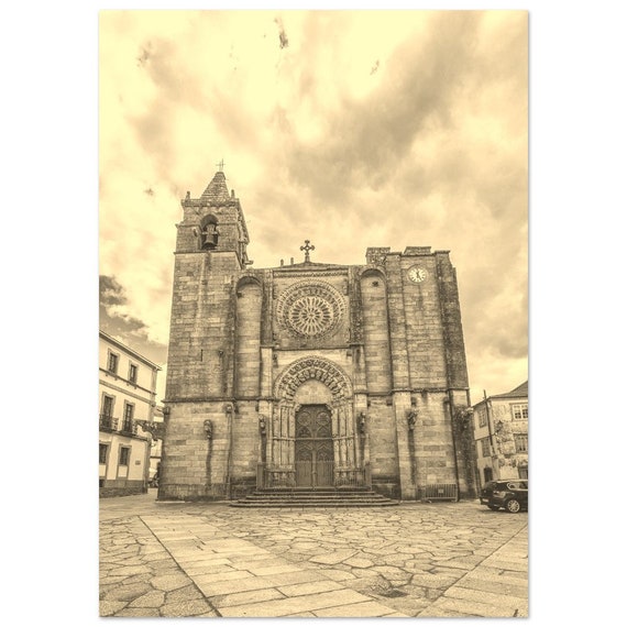 Vintage Galicia Cathedral Poster Sepia Travel Photo Art
