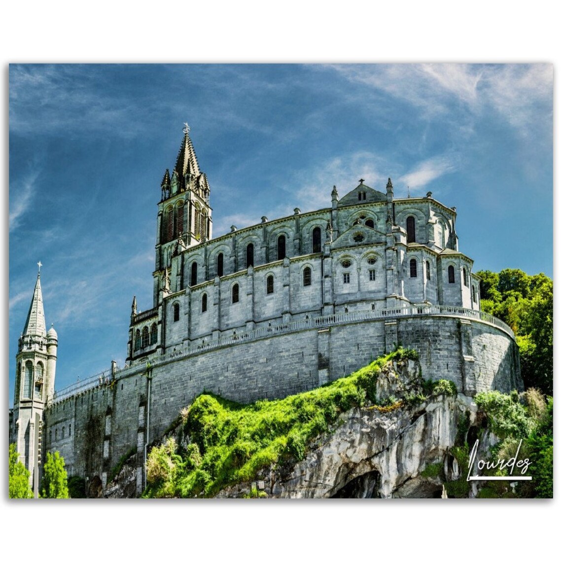 Lourdes Gothic Basilica Sanctuary Rock Hill France Travel Poster