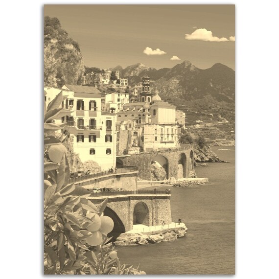 Vintage Amalfi Coast Travel Poster, Retro Italy
