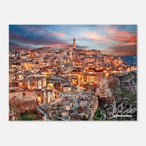 Matera Italy Sunset Skyline Poster Travel Wall Art