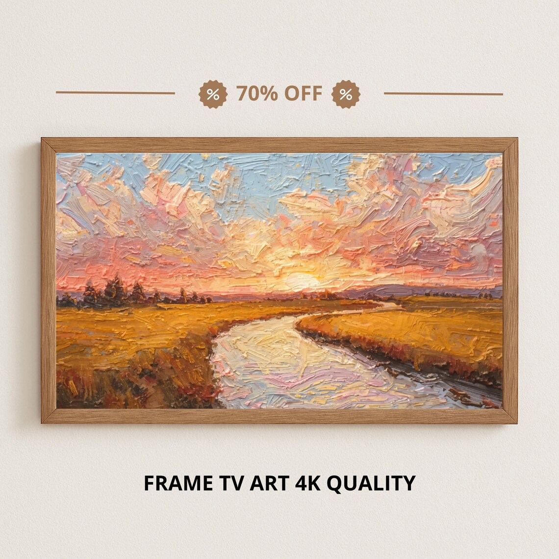 River at Sunset, Golden Countryside Art Print