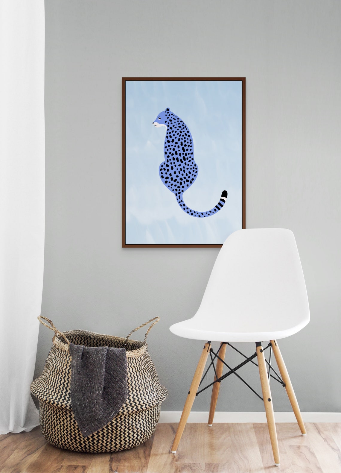 Blue Leopard Spotted Big Cat Whimsical Animal Nursery Art Poster - Image 2