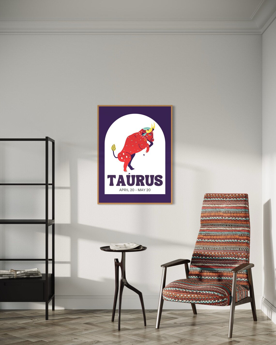 Taurus Zodiac Sign Red Bull April 20 May 20 Retro Astrology Star Poster - Image 2