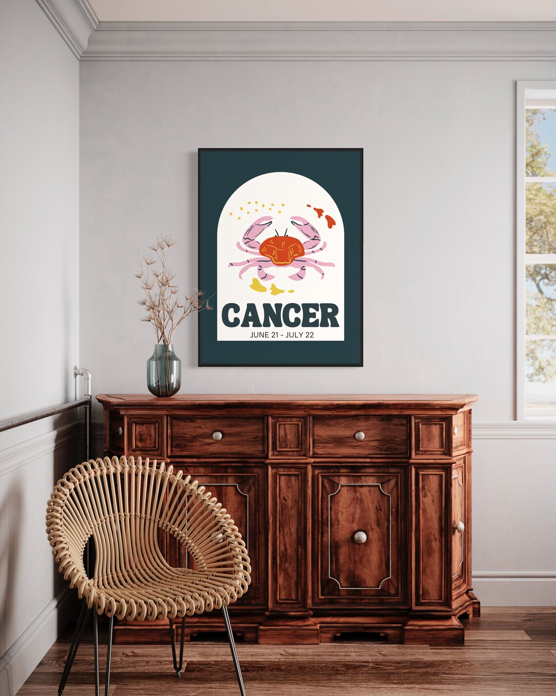 Cancer Zodiac Star Sign Pink Crab June July Astrology Art Poster - Image 3