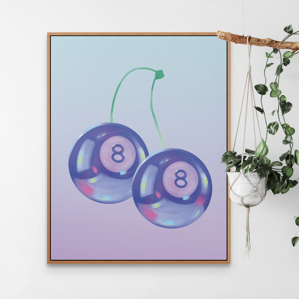 Cherry 8 Ball Art Print Preppy Poster Trendy Vintage Pool Wall Decor - Image 3