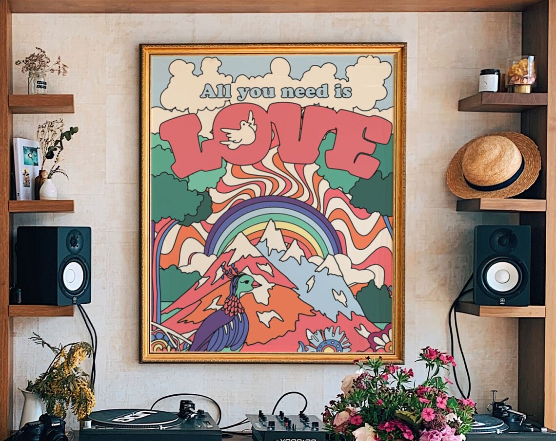 Beatles All You Need Is Love Psychedelic Rainbow Lyric Art Poster