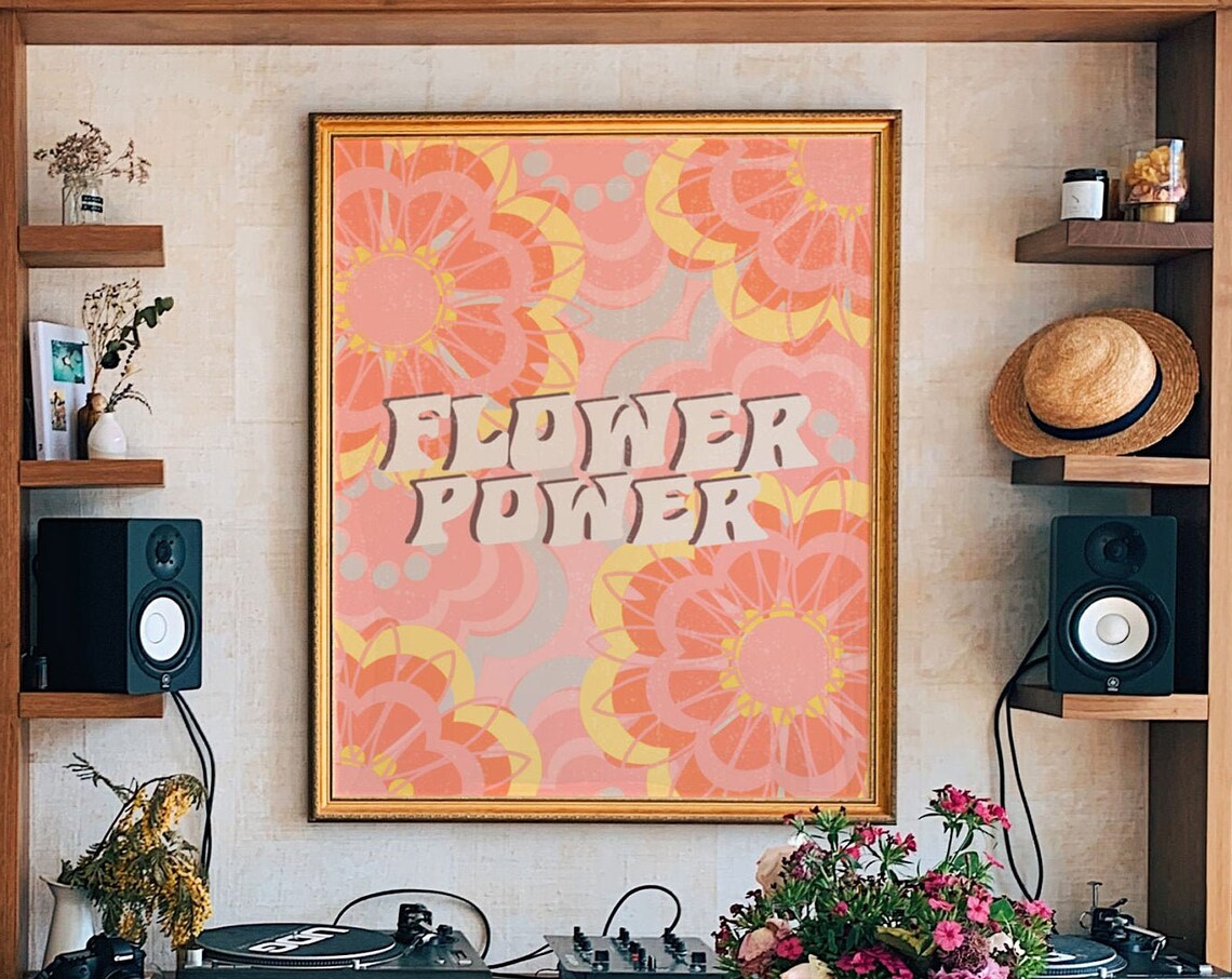 Retro 70s Flower Power Bold Orange Blossom Groovy Wall Poster