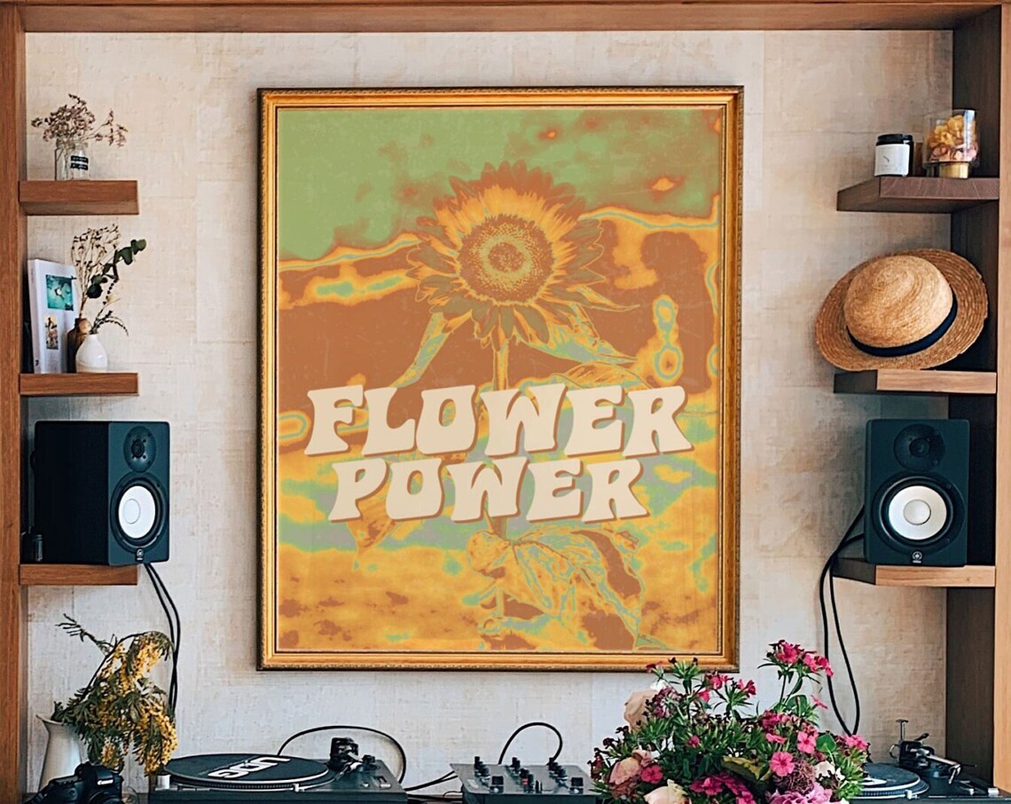 Flower Power Psychedelic Sunflower Swirl Retro 70s Color Art Poster
