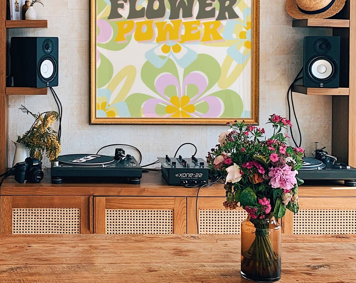 Flower Power Pastel Mint Green Groovy 70s Floral Retro Poster - Image 4