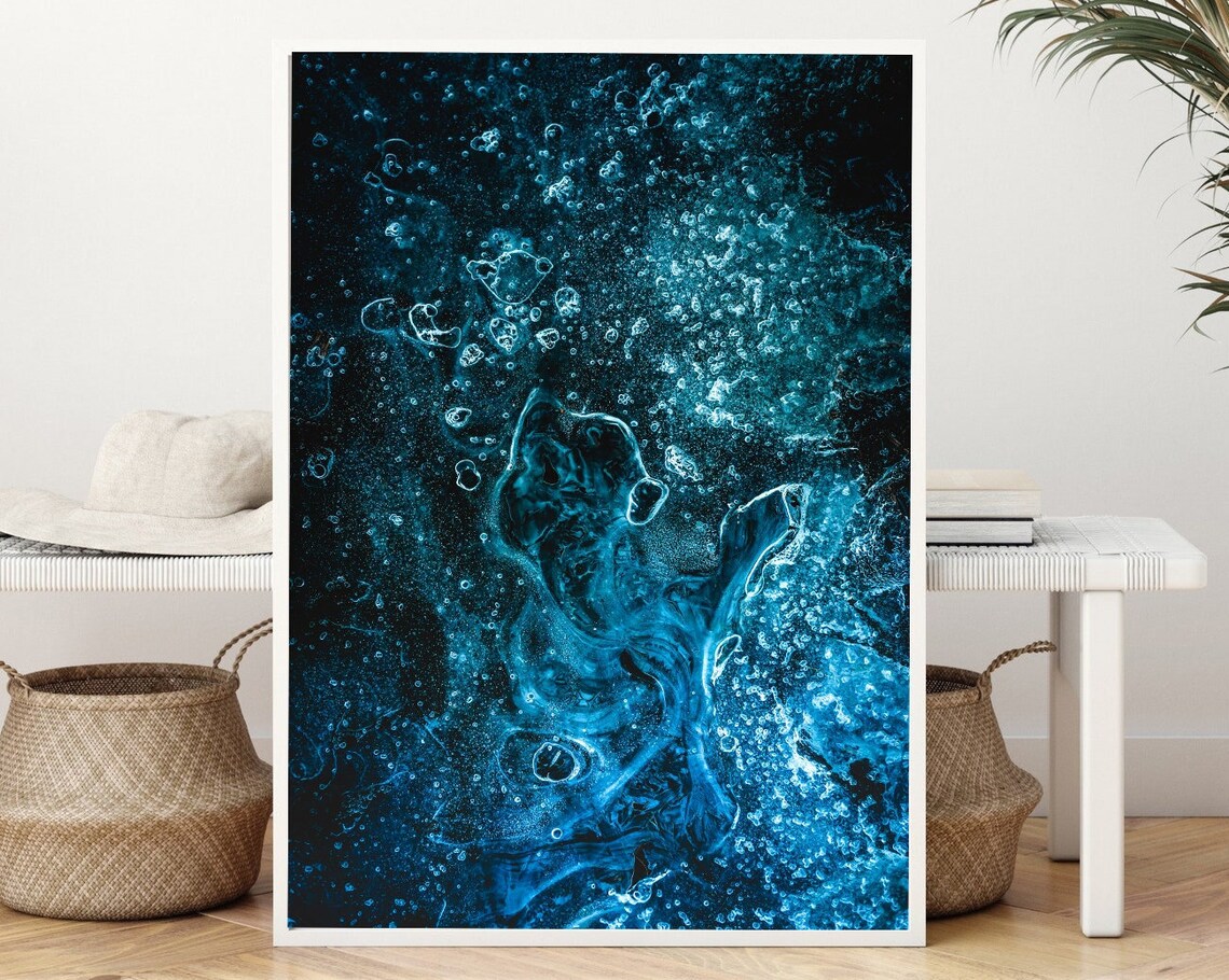 Blue Abstract Texture Art Print, Modern Boho Decor