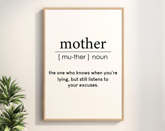 Mother Definition Print Mom Wall Art Minimalist Family Funny Dictionary Meaning