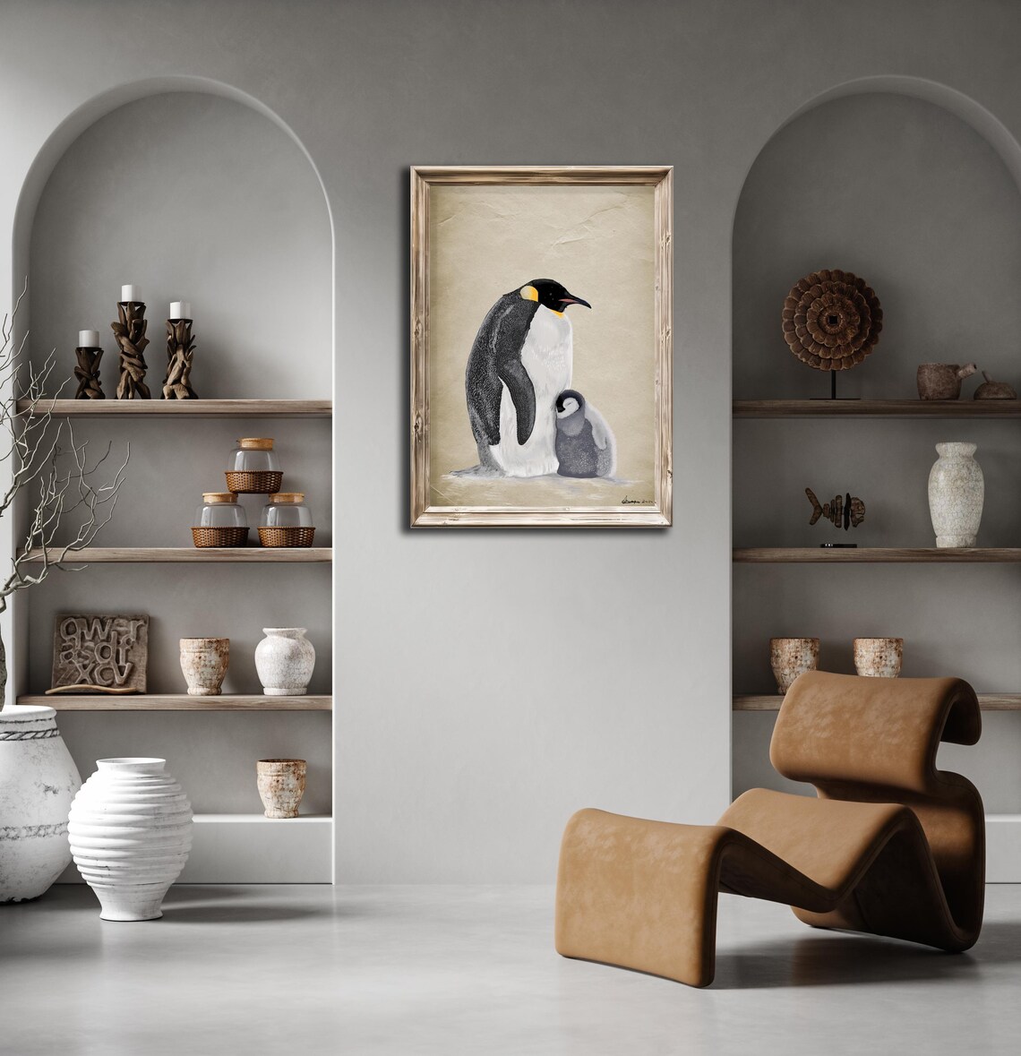 King Penguin and Chick Watercolor Sweet Arctic Animal Art Print - Image 3