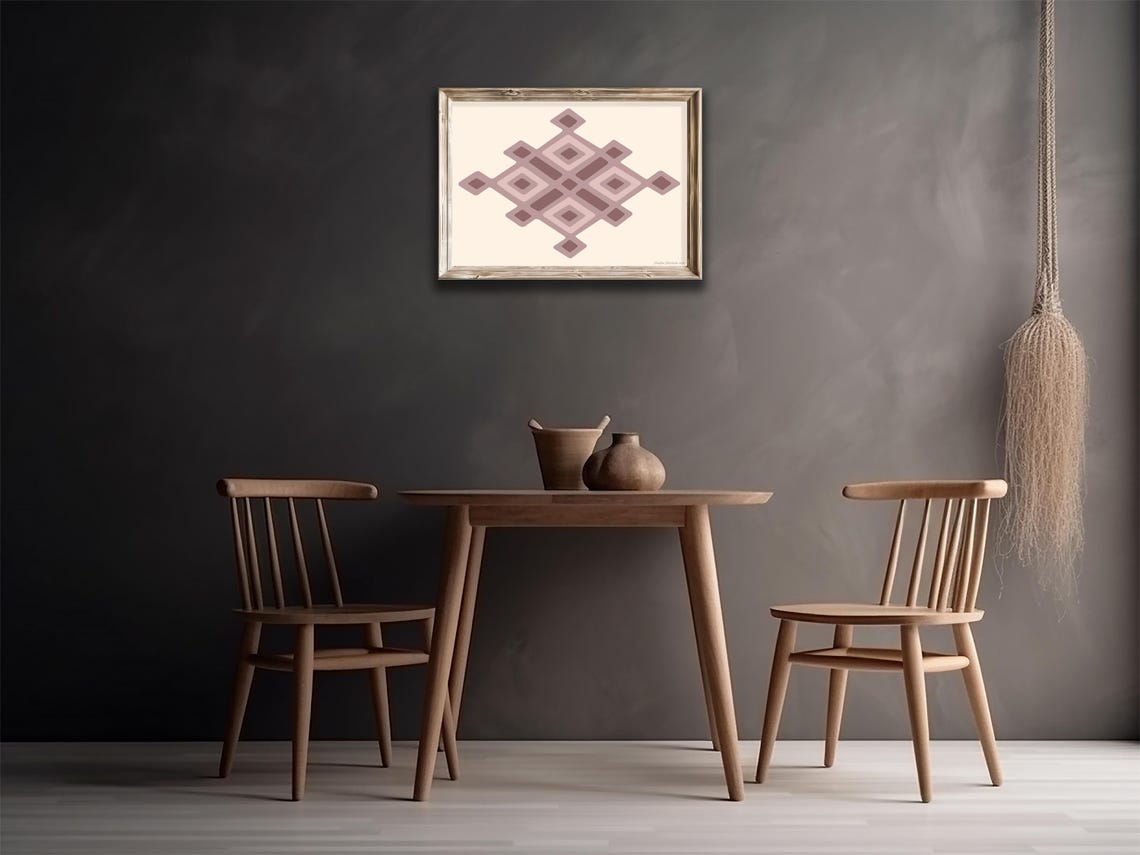 Geometric Boho Diamond Motif Mauve Kilim Pattern Wall Art Print - Image 3