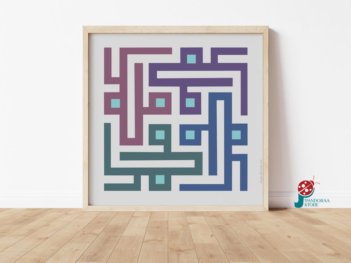 Pastel Purple Teal Geometric Maze Square Boho Minimalist Art Poster