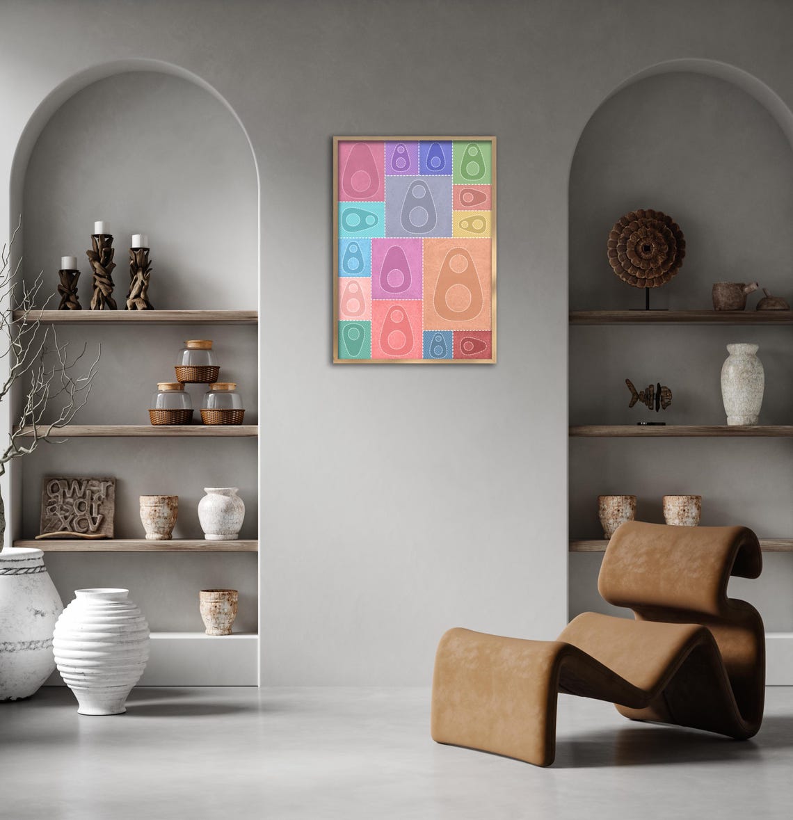 Colorful Avocado Shape Patchwork Geometric Modern Boho Art Print - Image 2