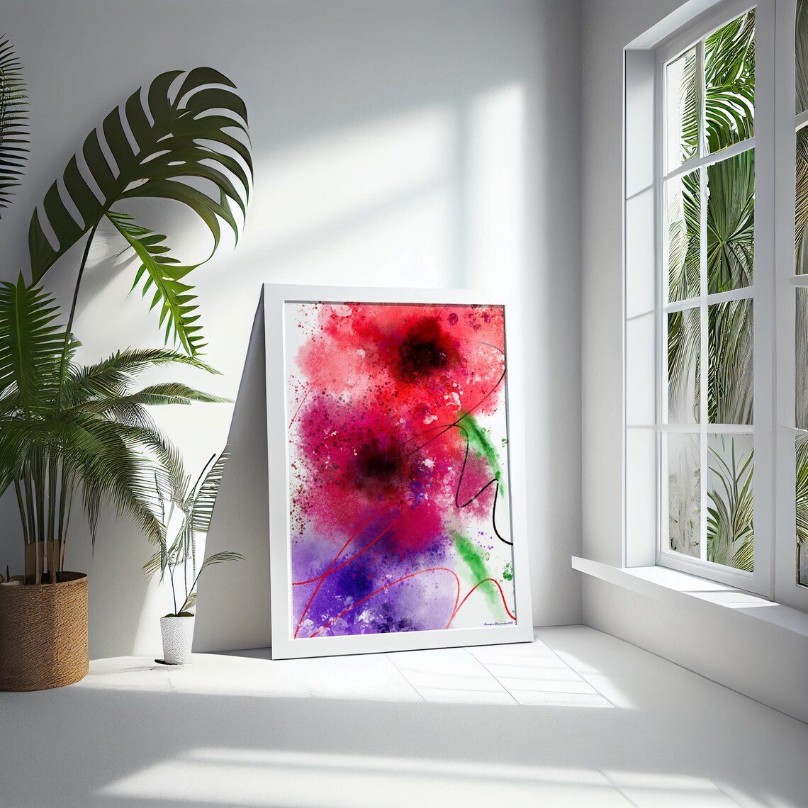 Colorful Abstract Flower Poster, Floral Watercolor Print - Image 3