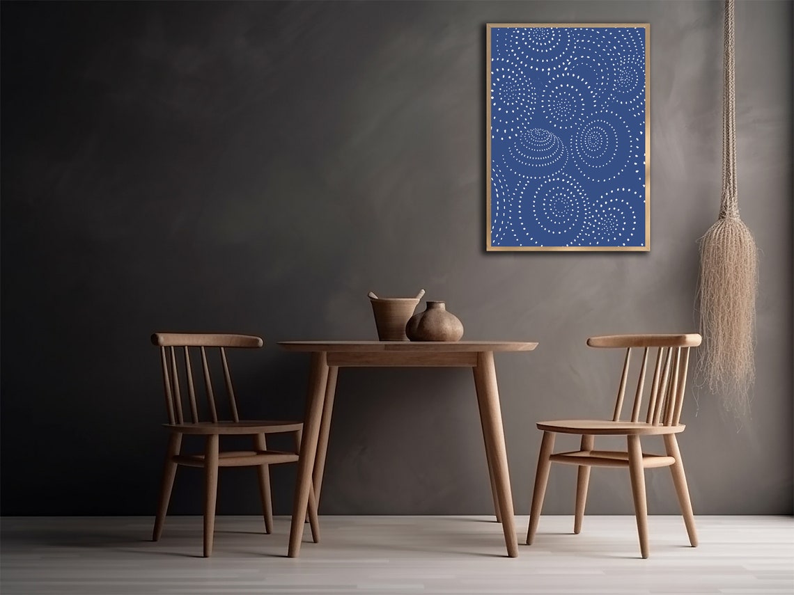 Blue Spiral Wall Art White Circles Wall Decor Boho Geometric Abstract Print Jpg Modern Art - Image 2