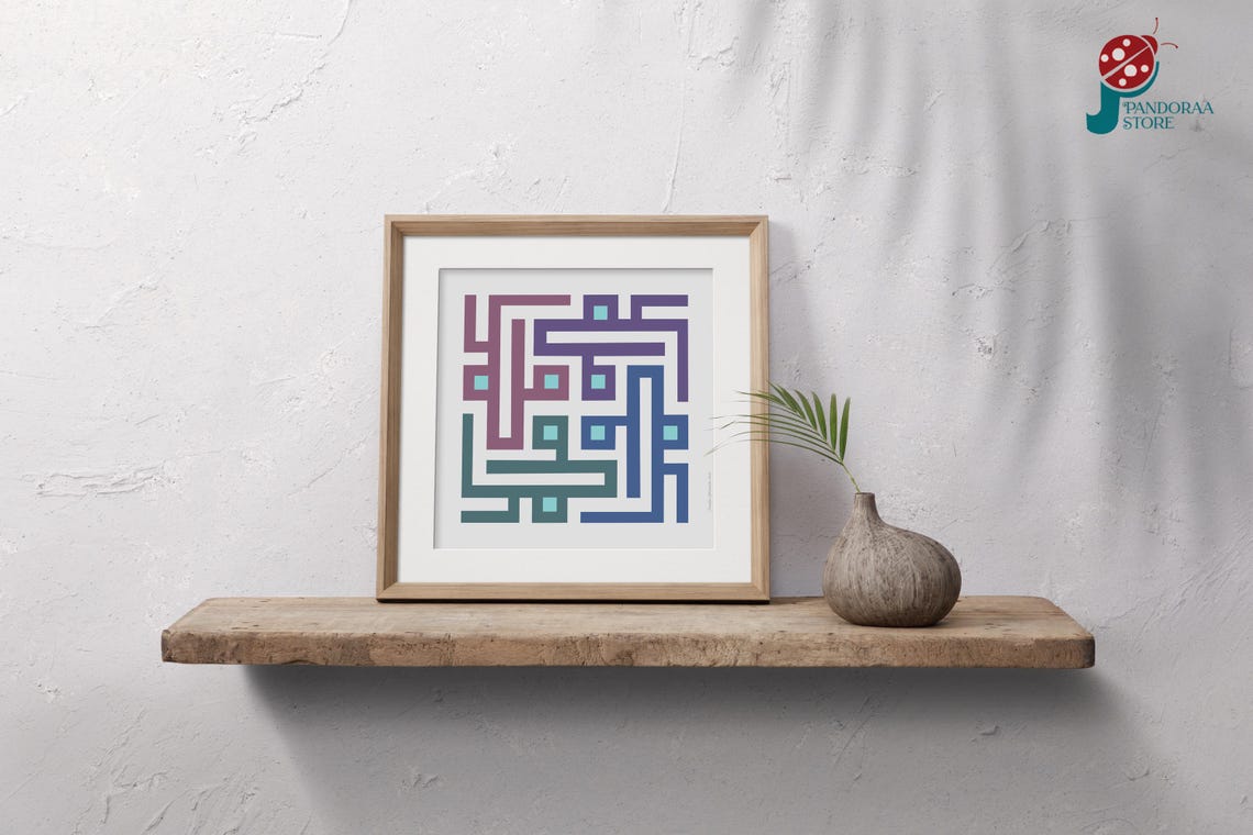 Pastel Purple Teal Geometric Maze Square Boho Minimalist Art Poster - Image 5