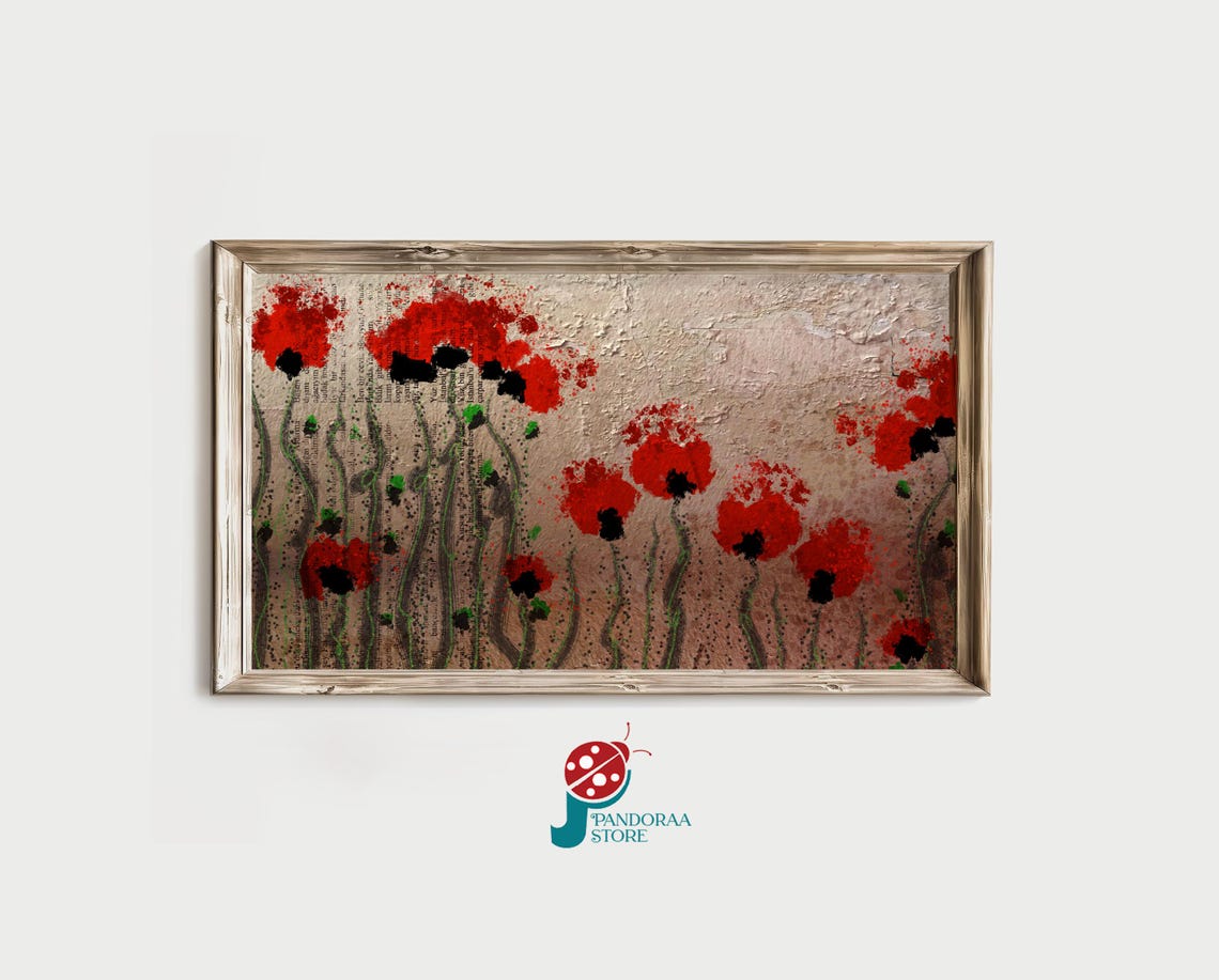 Red Poppies Abstract Field Painting Textured Modern Floral Art Poster