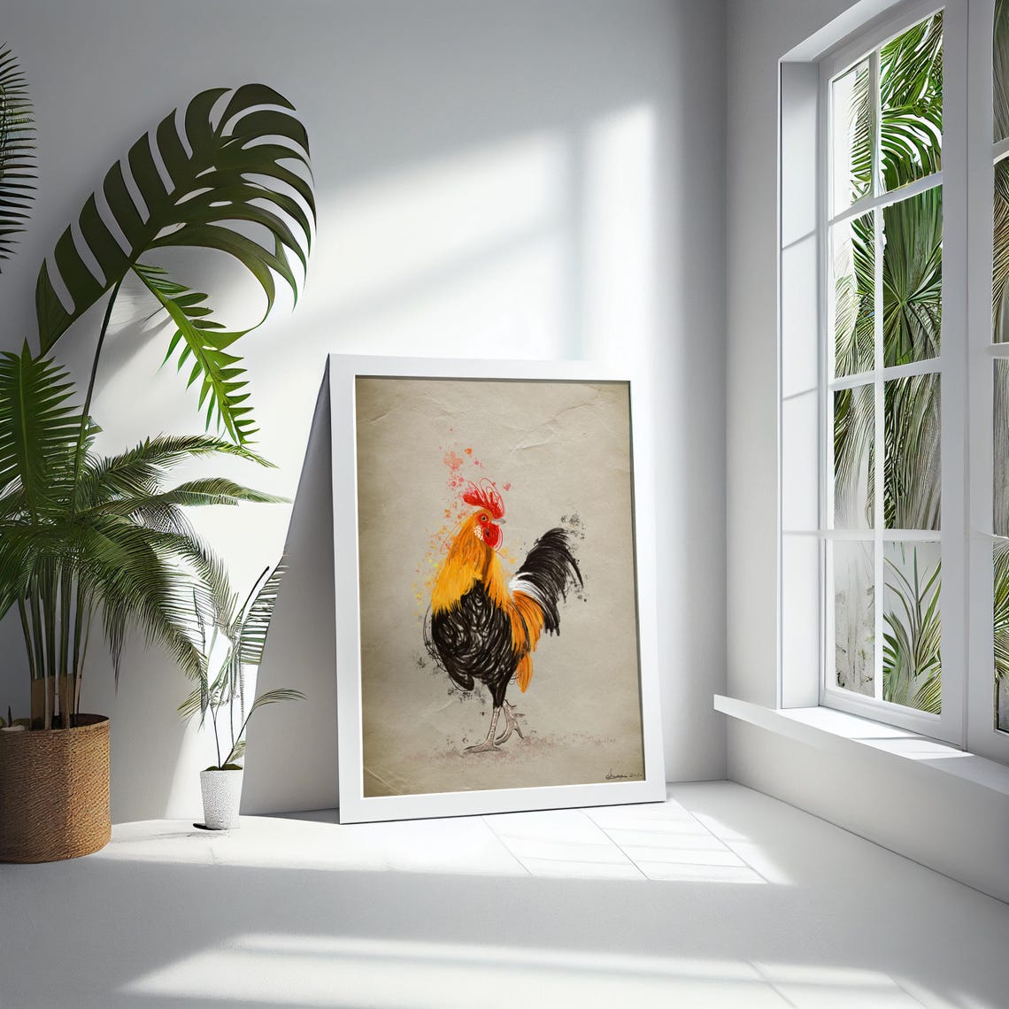 Rustic Watercolor Rooster Golden Black Farmhouse Animal Art Print - Image 5