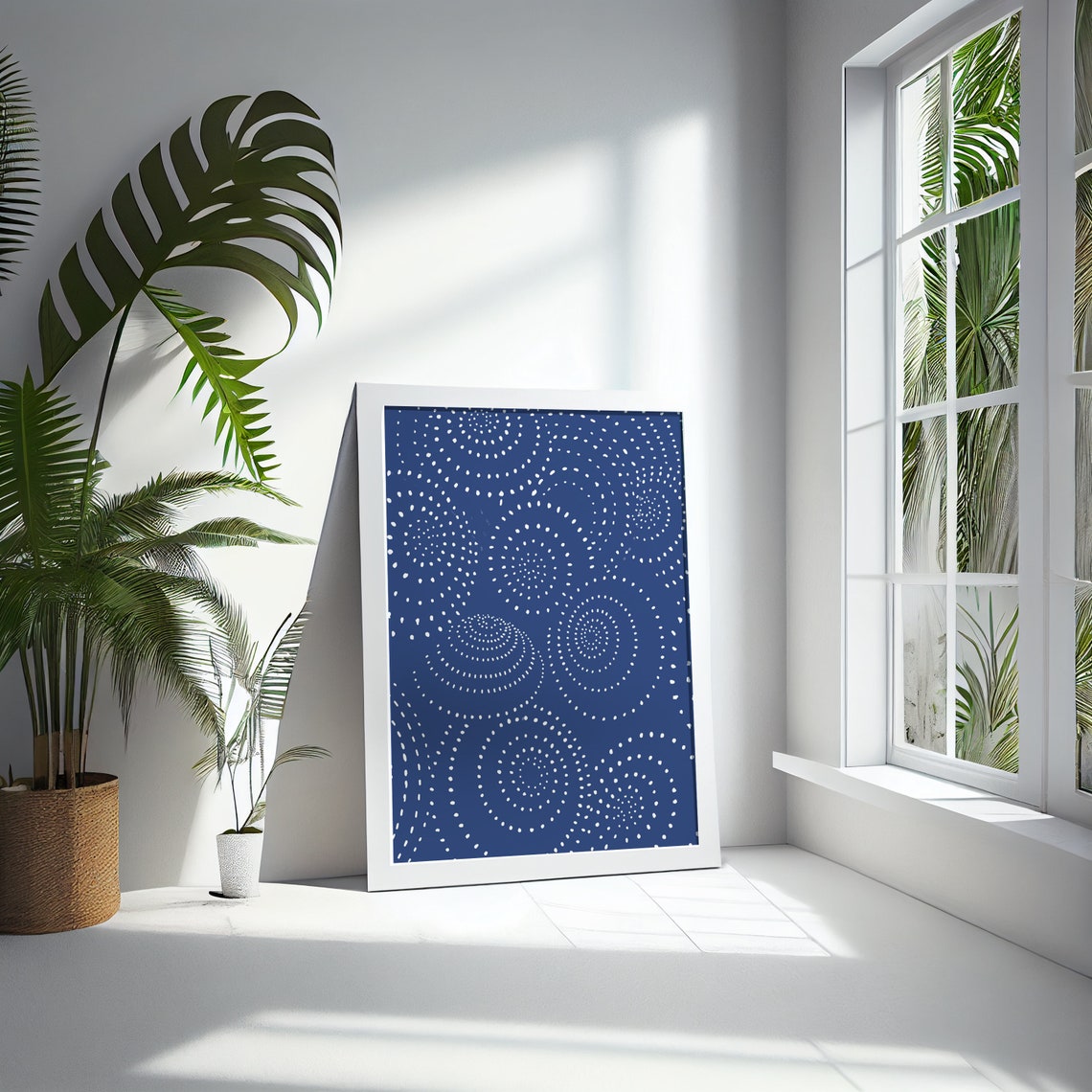Royal Blue White Spiral Dot Boho Circle Geometric Abstract Art Poster - Image 5