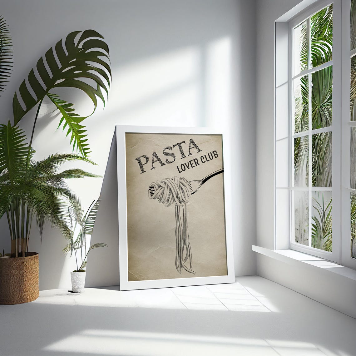 Retro Pasta Lover Club Fork Spaghetti Sketch Kitchen Wall Print - Image 5