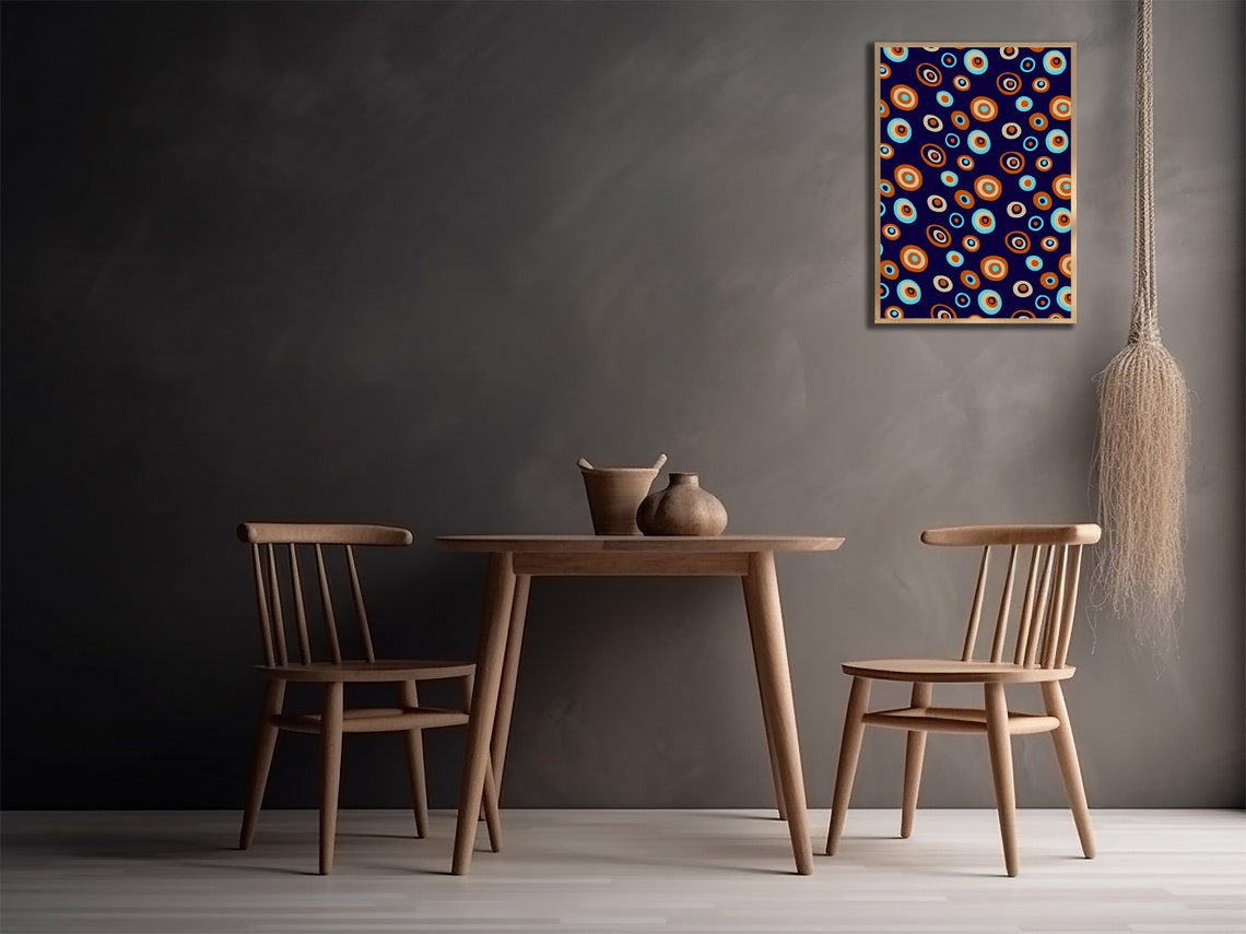 Navy Blue Colorful Circles Abstract Geometric Boho Style Poster - Image 3