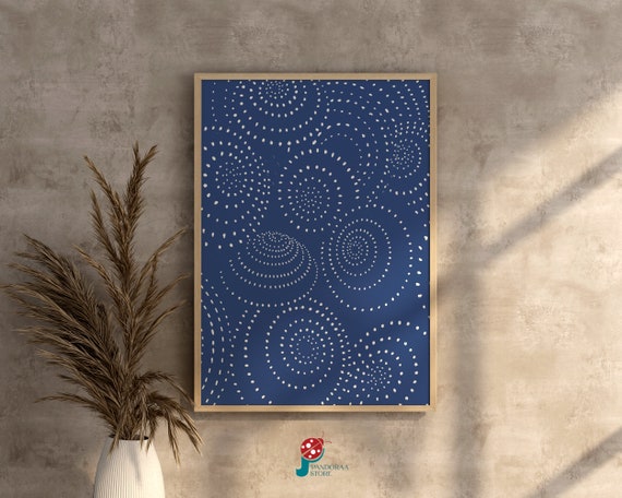 Blue Spiral Wall Art White Circles Wall Decor Boho Geometric Abstract Print Jpg Modern Art
