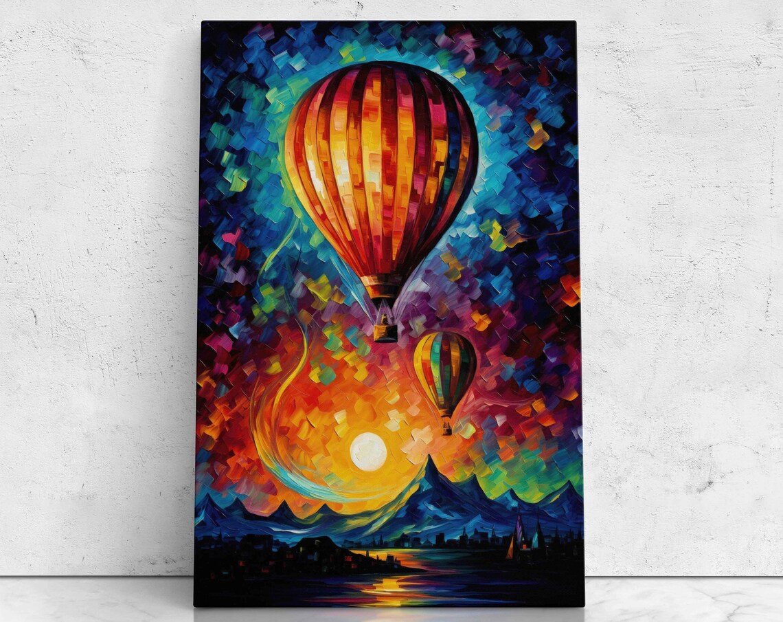 Hot Air Balloons Palette Knife Oil Painting Print