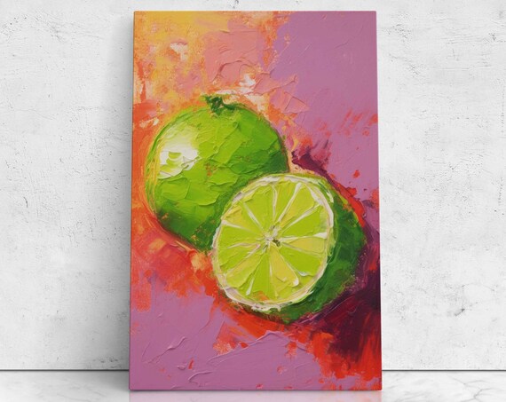 Sliced Lime Oil Painting Painting Of Fruits Print On Framed Kitchen Wall Art Decor