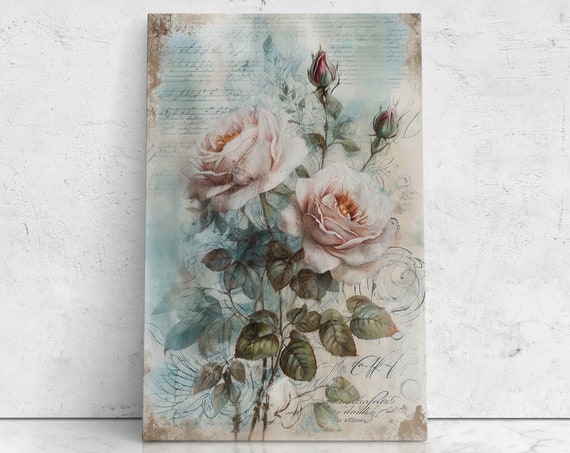 Pink Roses Journal Page Watercolor Painting Beautiful Mothers Day Gift Print On Framed Ready To Hang