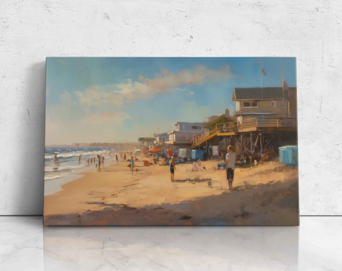 Rehoboth Beach Delaware Sandy Shoreline Beach Houses Painting Poster