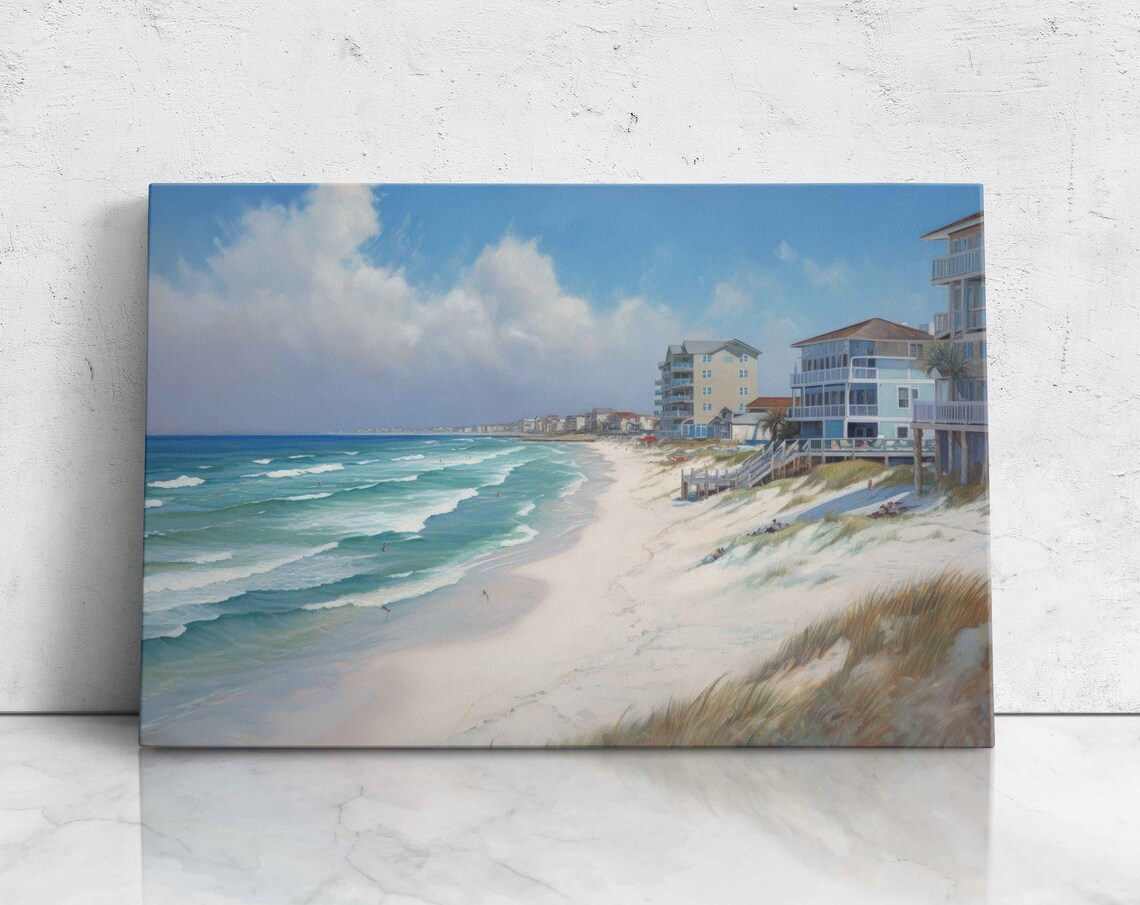 Navarre Beach Florida White Sand Shoreline Beach Houses Ocean Waves Poster