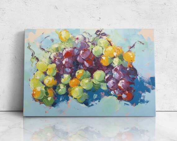 Detailed Grapes Oil Painting Painting Of Fruit Print On Ready To Hang Kitchen Decor