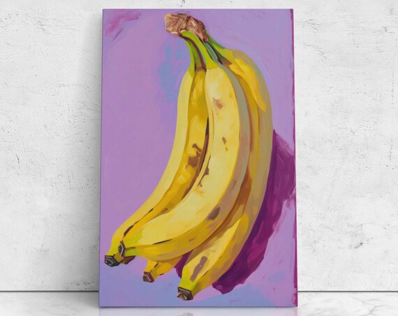 Bananas Oil Painting On Purple Background Gouache Painting Print On Ready To Hang Kitchen Decor