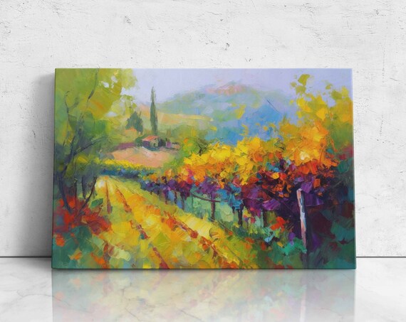 Colorful Abstract Vineyard Oil Painting Textured Painting Print On Ready To Hang Large Wall Art