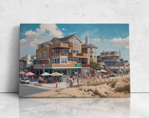 Rehoboth Beach Delaware Boardwalk Beach Houses Cafe Scene Painting Poster