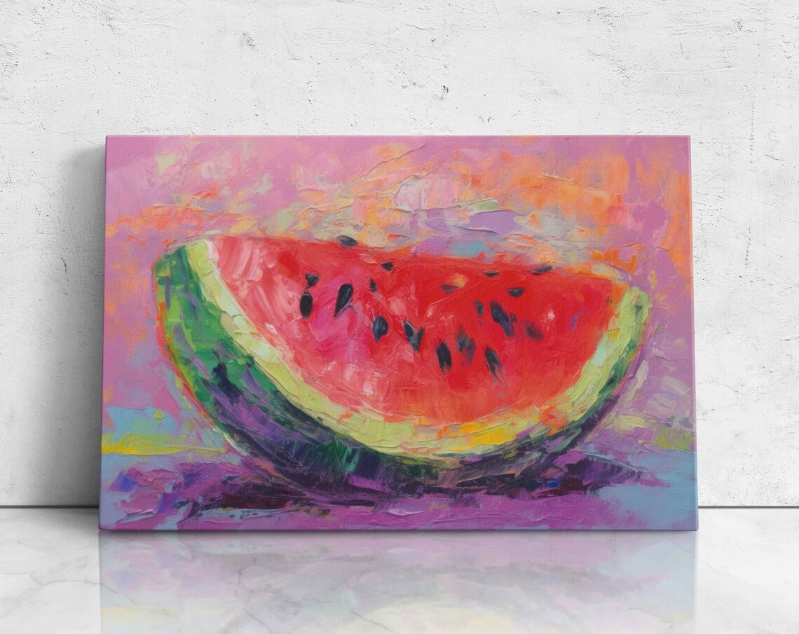Watermelon Oil Painting On Colorful Background Print On Framed Kitchen Decor