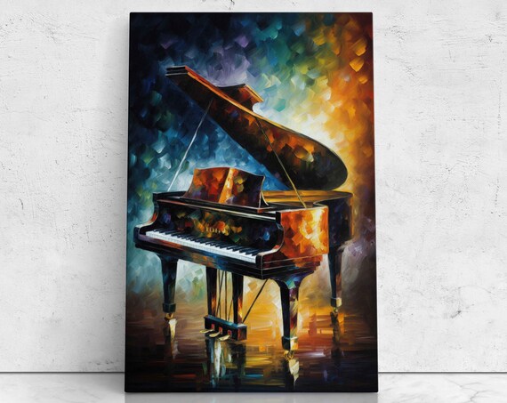 Colorful Grand Piano Palette Knife Mosaic Music Studio Art Poster
