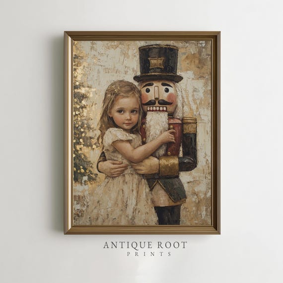 Christmas Nutcracker Girl Art Festive Vintage Wall Print Cozy Holiday Nursery Decor Antiqueinspired Scene