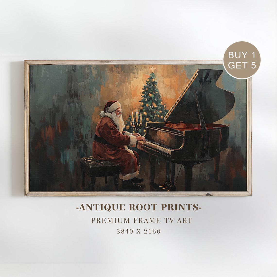 Santa Claus Playing Grand Piano Candlelit Christmas Tree Poster