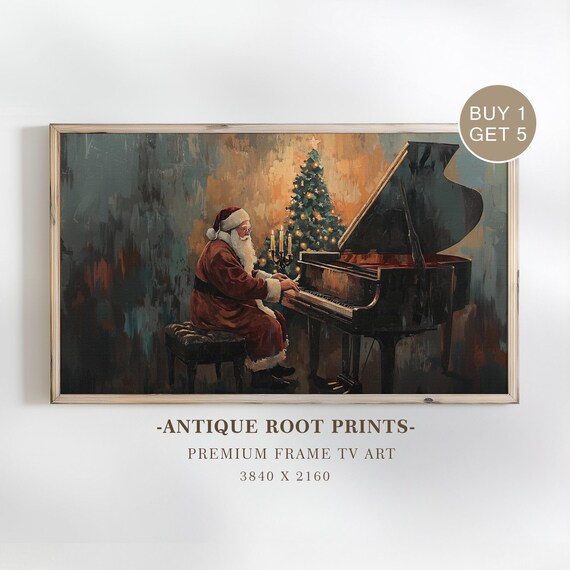 Santa Claus Playing Grand Piano Candlelit Christmas Tree Poster