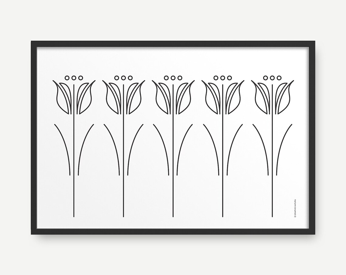 Five Tulips Black Line Art Minimalist Botanical Drawing Poster - Image 5