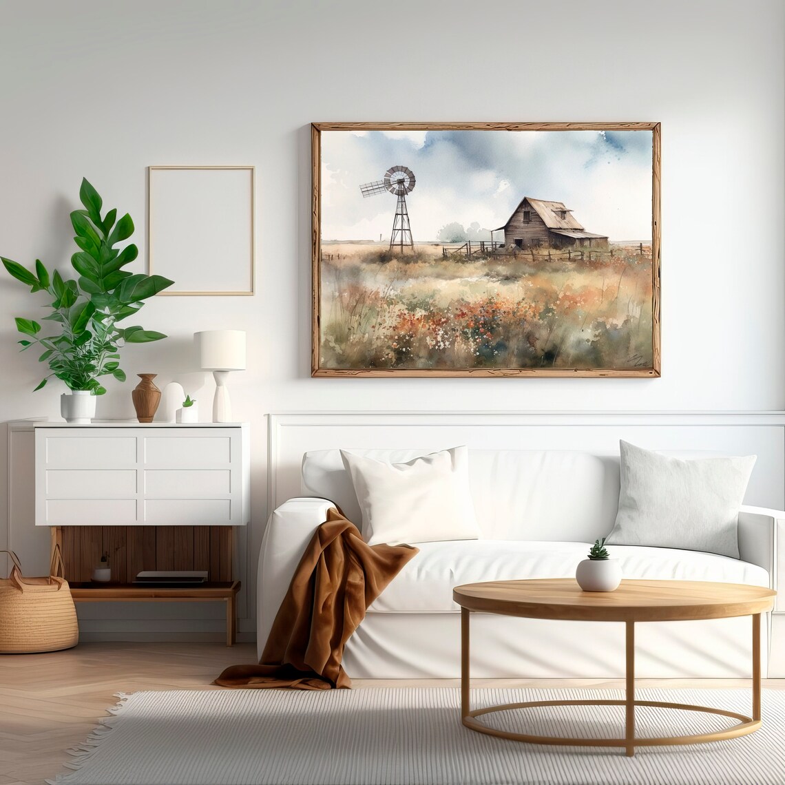 Weathered Old Barn in a Misty Morning Field Watercolor Farm Poster - Image 2