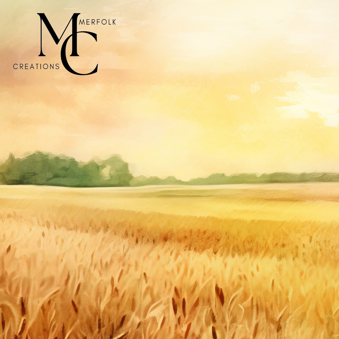 Golden Wheat Field at Sunset Watercolor Farm Landscape Poster - Image 2