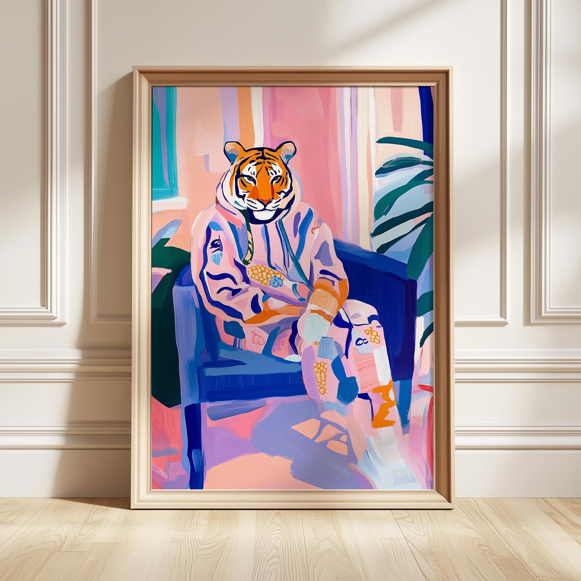 Fashion Tiger, Matisse-Inspired Animal Portrait Print